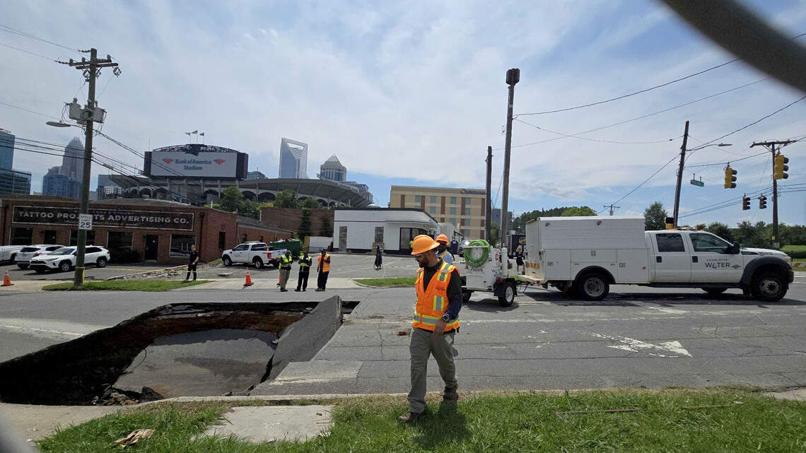 Sinkhole opens on South Cedar Street in uptown Charlotte NC